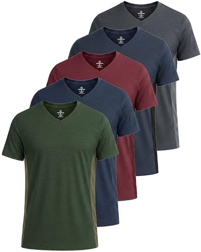Image of 5 Pack: Men's V-Neck Dry-Fit Moisture Wicking Active Athletic Tech Performance T-Shirt