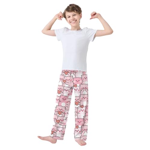 Boys' Pants Cute Pig Heart Pose Long Bottoms Jogger Pants Elastic Waist Trousers with Pockets S-XL2
