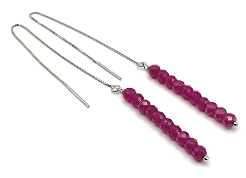 Boucles d'oreilles rubis rouge argent 925 pendantes et bijoux minimalistes femme