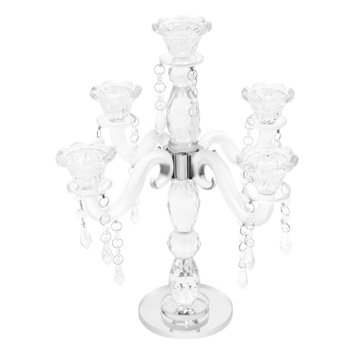 Hanmorfarbi Bougeoir à 5 branches en cristal - Hauteur : 35,5 cm - Décoration de table pour mariage - Lustre en cristal transparent avec 5 bougeoirs