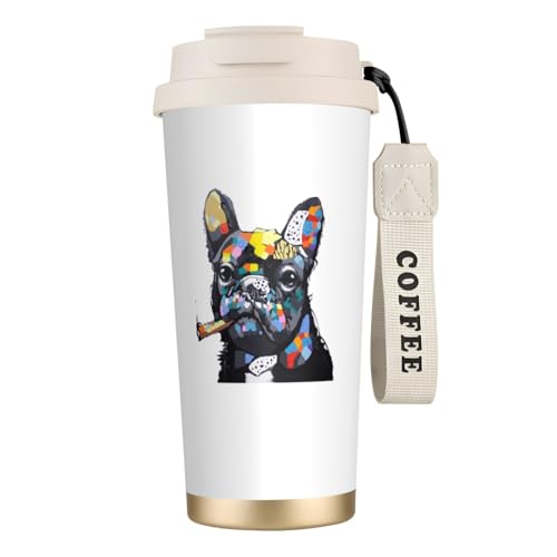 タンブラー フレンチブルドッグ 油彩 油絵 犬柄 マグボトル コーヒーカップ 水筒 保温 保冷 ウォーターボトル 蓋付き ストロー付き 直飲み おしゃれ プレゼント