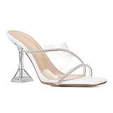  La Modeuse – Mulas de noche de piel sintética con dos bridas de brillantes y una brida transparente, Blanco (blanco), 40 EU