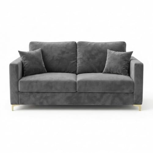 Image of Hayes Rich Velvet Suede 3 Seater + 2 Seater Sofa | Golden Aesthetic Legs | 6 Person Seating Capacity | Spacious Soft Touch Comfort | Modern Living Room Sofa (Dark Gray)