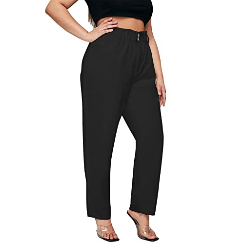 LEIJIJEANS Plus Size Khaki Jeans for Women Tapered Women Jeans Full Length Mom High Waist Tall Loose Harem Denim Pants