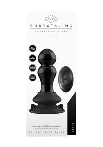 Shots Chrystalino Vibrante - Rimly Rechargeable 10 Speed Glass Vibrator With Suction Cup And Remote - Black
