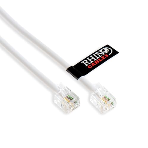 rhinocables ADSL RJ11 High-Speed Telephone & Internet Cable | Universal Compatibility for BT Modem Router Landline & Broadband | Durable Copper Core for Optimal Signal (1m White Pack of 1)