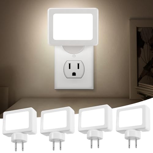Image of 4-Pack LED Night Light Plug in,Adjustable 180 Swivel Head Daylight 5000K | Dusk to Dawn Auto On /Off,100LM, for Kitchen Counter, Desk, Staircase, Hallway, BathroomNon-Dimmable