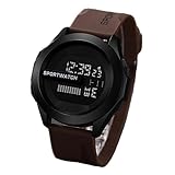 fxwtich Orologio sportivo elettronico unisex LED 50m impermeabile luminoso regolabile morbido cinturino in silicone uomo donna orologio da polso compleanno, Caffè, Stile del quadrante