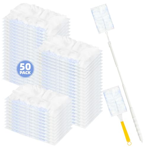 Image of Heavy Duty Dusters Refills, Disposable Dusters Kit Compatible with Handles, Multisurface Dusters+1 Extended Handle +1 Handle (Blue, 180)