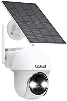 JideTech Solar Security Camera Outdoor,Wireless 2.4G WiFi 360° View Pan Tilt Solar Powered Battery Camera with 1080P Night Vision, 2-Way Talk, Motion Detection, Strobe Light/Spotlight, Cloud Storage