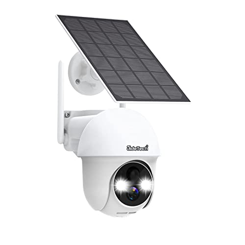 Jidetech Solar Security Camera Outdoor,Wireless 2.4G Wifi 360° View Pan Tilt Solar Powered Battery Camera With 1080P Night Vision, 2-Way Talk, Motion Detection, Strobe Light/Spotlight, Cloud Storage #TOP14