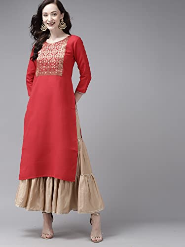 Image of INDO ERA Women's Polyester Straight Fit Solid Calf Length Straight Kurta(KT9RD3933)