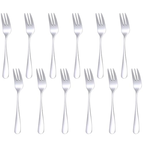 12 Pièces Fourchettes à Dessert en Acier Inoxydable, Mini Fourchettes à Gâteau pour Fruits Apéritif, Couverts de Table Polis Miroir, Résistant au...