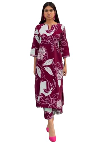 Image of GoSriKi Women's Cotton Blend Straight Printed Kurta with Pant