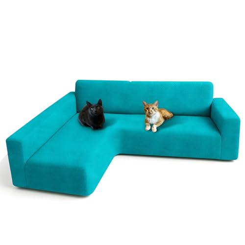 FOCARIS Home Funda Sofa Chaise Longue Protector Ajustable y Repelente al Agua Funda Brazo Largo Izquierdo Turquesa/Verde (Long. máx. 280 cm) Acolchado 1 Pieza Cubre Sofa Packaging presentación Regalo
