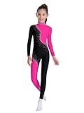 Alvivi Mono Largo de Gimnasia Rítmica para Niñas con Brillantes Maillot de Baile Mono Patinaje Artístico de Competición Ropa de Deportiva 5-16 Años Rosa caliente 5-6 años