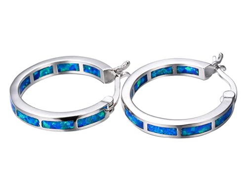 Life Stage White/Blue Created-Opal 925 Sterlg Silver Round Hoop Dangle Earrings Women's Fashion Jewelry Blue one Size3