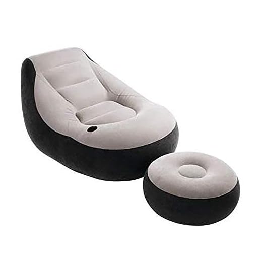 Intex Sillón + reposapiés hinchables 99x130x76 64x28 cm, Gris (68564)