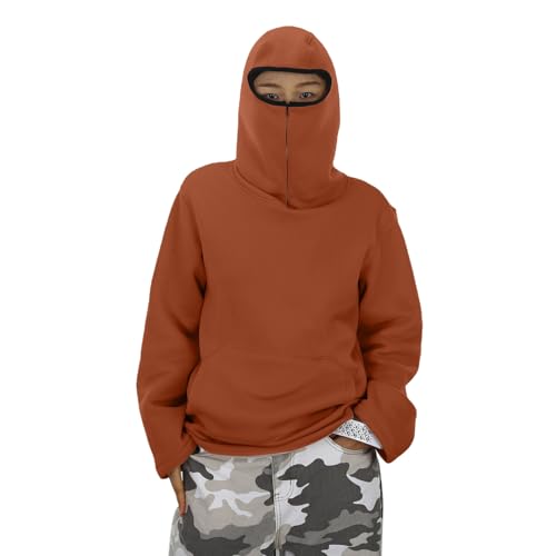 Girl'S Balaclava Hoodie Oversized Half Zipper Jacket Hooded Kids Sweatshirt Wind Resistant Athletic Hoodies With Face Mask