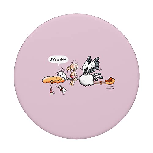 Little Baby Girl flys with a Stork I Pregnancy It's a Girl PopSockets Swappable PopGrip, Black - Image 3