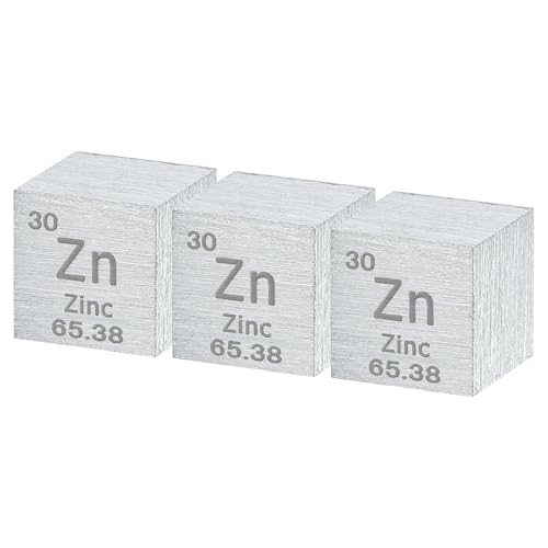 uxcell 3 Pcs Zinc Cube, 0.39 Inch High Density Metal Element Cube Metal Density Cube for Chemical Elements Collection Science Education Experiment Application, Silver