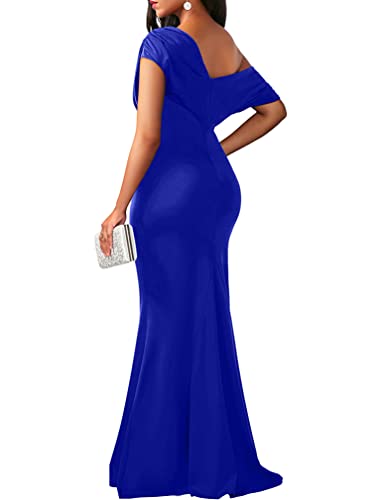 Image of YMDUCH Women's Sleeveless Off Shoulder Long Formal Party Dress | Backless,Stretch,Fitted,Mermaid,One Shoulder,Bodycon,Elegant,Slim,Formal,Solid,Evening,Wedding Guest,Bridesmaid,Maxi