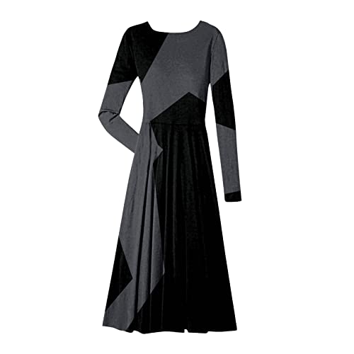 Spring Dresses For Women 2023, Prom Bohemian Long Sleeve Cocktail Womans Holiday High Waist Geometric Dress Fit Soft Ruched Crewneck Cocktail Lady Blue #TOP3