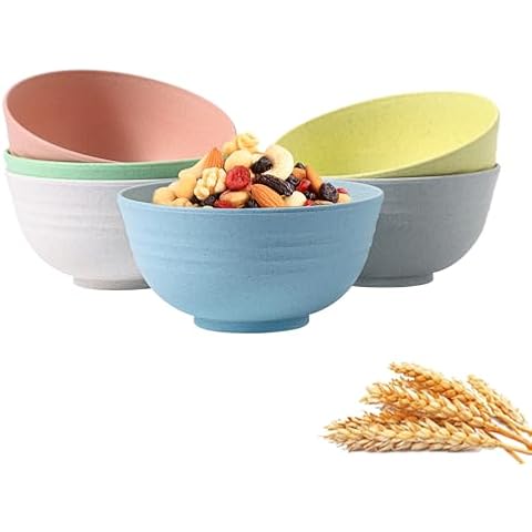 PYRMONT Wheat Straw Bowls 26 OZ,Unbreakable Cereal Bowls Set of 6,Dishwasher and Microwave Safe Bowls,Reusable Plastic Bowls for Kitchen Serving Soup,Salad,Oatmeal,Ramen,Noodles,Camping Bowls Cover