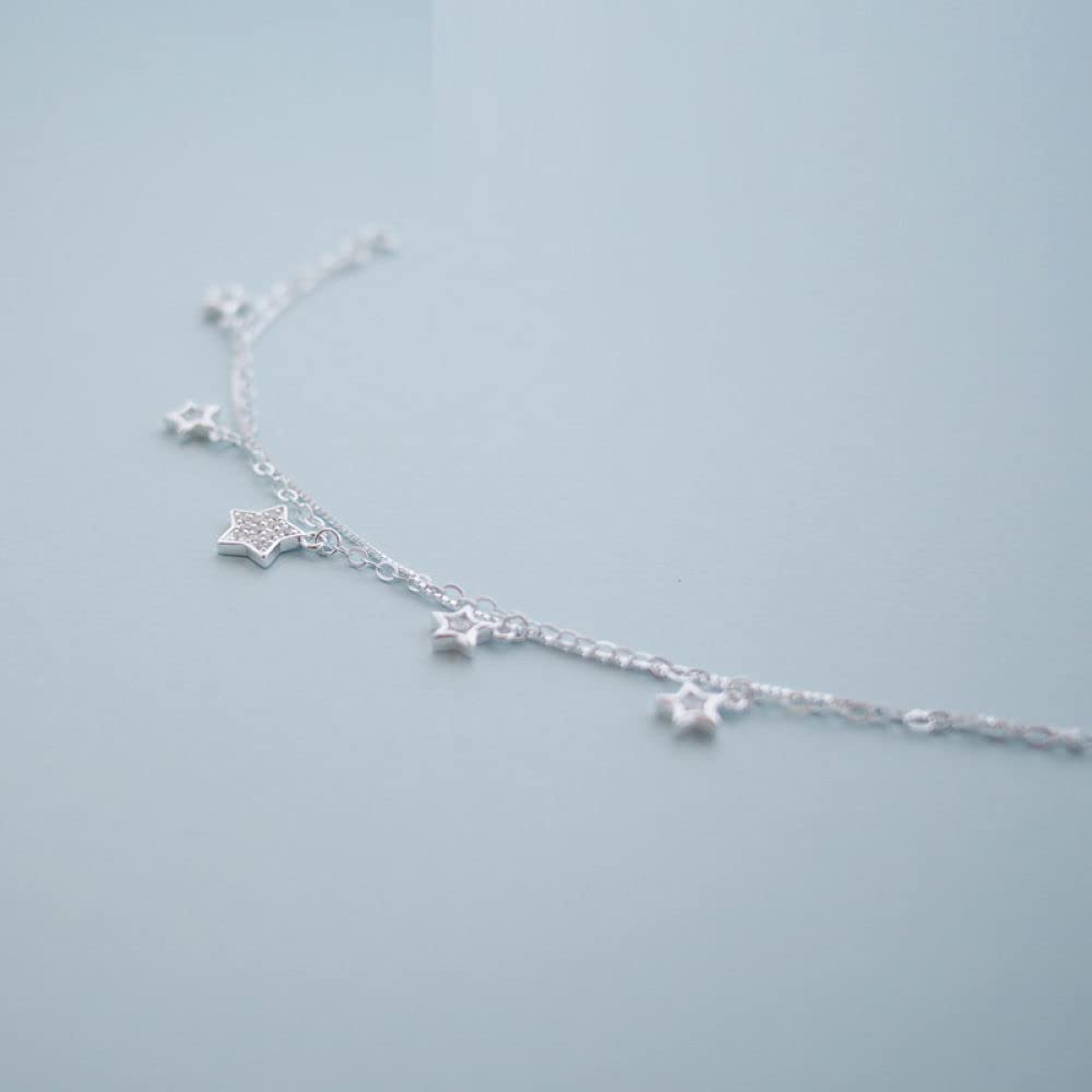 Armkette Damen Silber 925,925 Sterling Silber Armband Shiny Stars Freundschaftsarmband Einstellbare Romantische Schmuckgeschenke Für Frau Freundin Zum Geburtstag