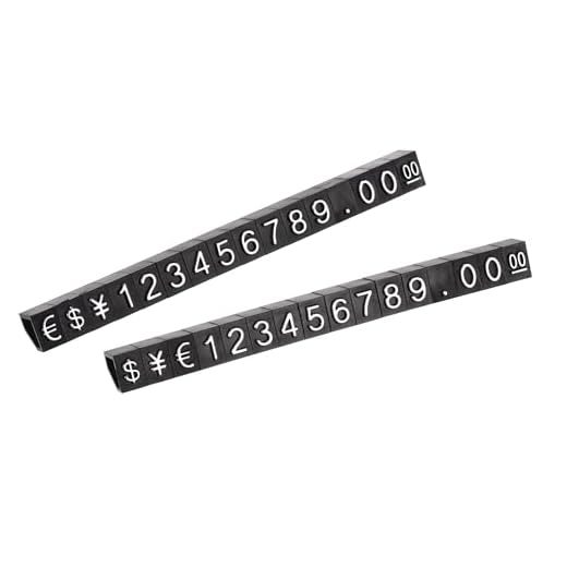 sourcing map Etiquetas de Precio Ajustable Retirable, Mini Cubo de Visualización, Bloque de Etiquetas de Precio Letras y Números Kit para Mostrador Tienda, Plateado Negro 3,3x5,6mm, 16 Juegos