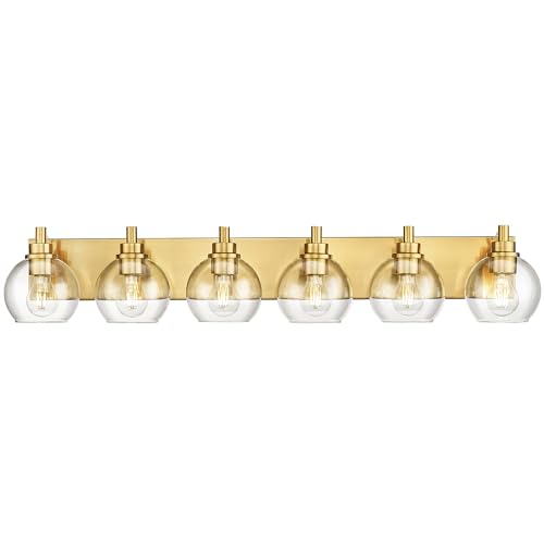 Image of Bathroom Light Fixtures, 6 Light Brushed Gold Vanity Light, 38 Inch Modern Wall Sconces with Globe Clear Glass Shade, Vanity Lighting Fixtures Over Mirror, VL195-BG-6