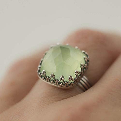 Lrgkmcwtob Vintage Green Moonstone Princess Diamond Ring Prehnite Gems Wedding Engagement Women Ring 925 Silver Jewelry Size 6-10 (Size 10) #TOP2