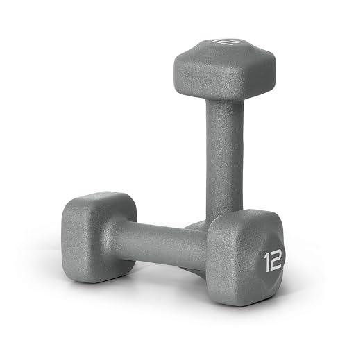 Tone Fitness 12 lb Neoprene Dumbbell Pair for Home Workouts – Non-Slip Design - Gray