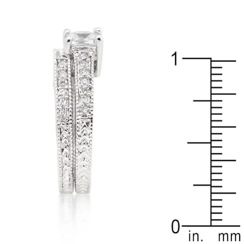 Vintage Filigree Princess Square Cut Cubic Zirconia CZ Engagement Ring and Wedding Band3