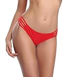 SHEKINI Womens Cutout Strappy Strap Side Low Rise Cheeky Bikini Bottom Swimsuits (Small), Rose Red - Bottom