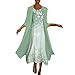 Generic Robe courte pour femme Robe sans manches Cardigan avec ceinture Robe à deux manches Robe Rond en Tulle avec impression décontractée pour femme Couvre-Armoire Fermeture éclair, vert, XL
