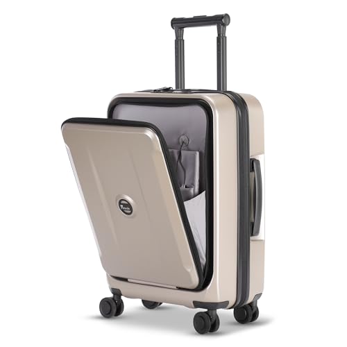 Image of Carry On Luggage with Front Pocket & USB Port, PC Hardside 20 Inch luggage with Spinner Wheels & Built-in TSA Lock, Durable Lightweight Rolling Suitcase, Champagne Pink