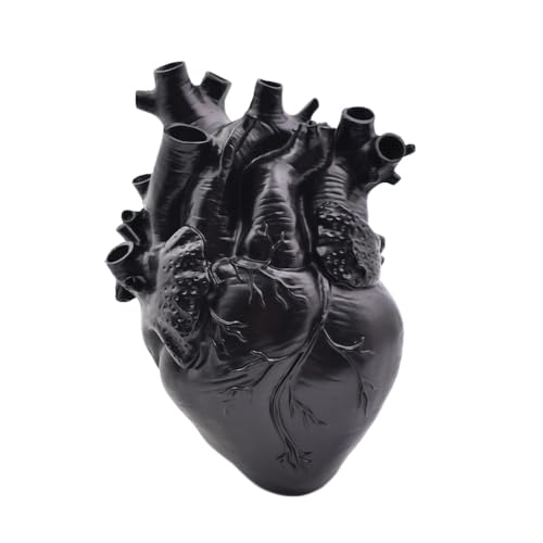 Human Heart Organ Shape Vase Creepy Halloween Home Desk Flowers Pot Decor Medium Size 6.2 x 4.2 Black