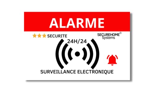 SecureHome Systems - Lot de 8 autocollants fond blanc dissuasifs vol - Alarme + Vidéo surveillance - Haute qualité, résistance pluie et UV - 8,5x5,5cm (Surveillance électronique) Cover