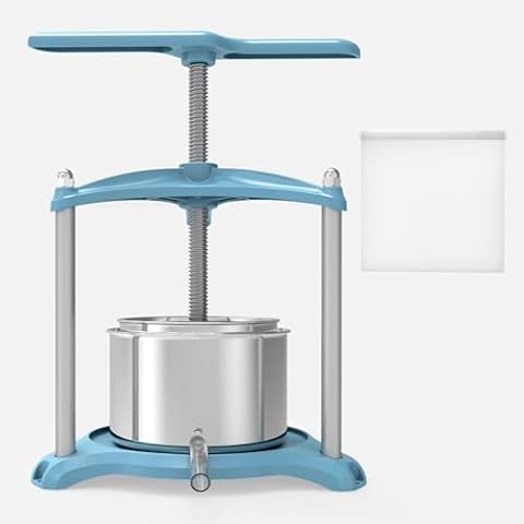 SQUEEZE master Cheese Tincture Herb Fruit Wine Manual Press-0.8Gallon/ 3 Litre with Triangular Structure & T-Handle-Stainless Steel for Juice, Cider,Wine,Olive Oil-Blue Cover