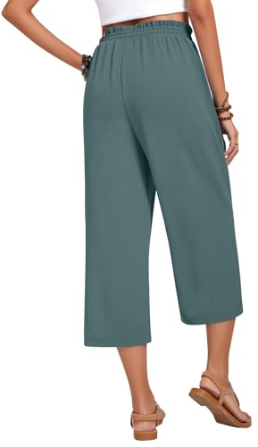 Image of Anyhold Women's Capri Pants Drawstring Casual Palazzo Trousers with Pockets Loose High Waisted Wide Leg Lounge Pants