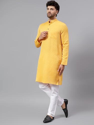 Image of LATEST CHIKAN Men's Checkered Cotton Blend Straight Kurta
