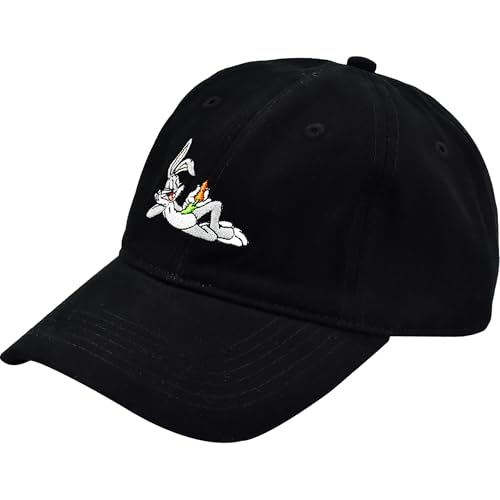 Image of Looney Tunes Baseball Cap, Bugs Bunny Adult Adjustable Cotton Dad Hat with Curved Brim for Men and Women, Black, One Size