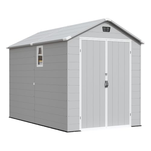 Image of Greesum 6x10FT Plastic Outdoor Storage Shed with Floor, Light Gray
