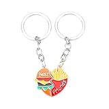 SHTALHST Friendship Keychain,Heart-Shaped Matching Keychain for Bestie,Burger & Fries Fun Gift for Women Friends BFF
