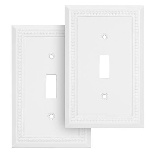 Image of Henne Bery Sunken Pearls Heavy Duty Decorative Wall Plate Switch Plate Outlet Cover (Single Toggle, 2 Pack, White)