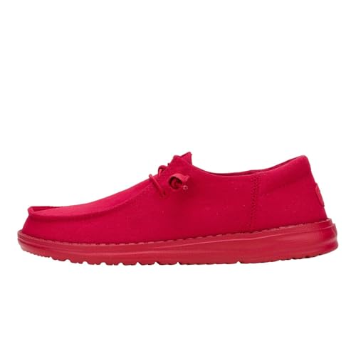Image of HEYDUDE Wendy Funk Mono Canvas Varsity Red Womens Shoes, Slip-on Loafers, Comfortable & Light-Weigh