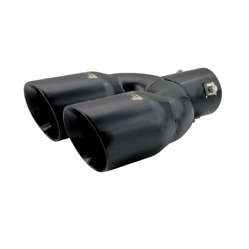 Simoni Racing Embout d'Échappement Rond Double/Oblique Inox Noir - 2xØ76xL240mm - Montage 34-60mm