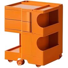 Bedside Table, 16.9x16.1x21.3 Movable Rotating Storage Bedside Table, Night Stand with Pulleys for Bedroom, Bedside Cabinet 2 Drawer,Creative Trolley Locker, Orange
