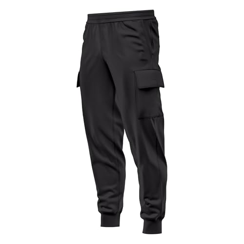 mymixtrendz Mens Cargo Fleece Cuffed Slim Fit Bottom Track Pants Casual Trousers Jogging Cargo Pocket Work Wear Trouser (UK Alpha L Regular Regular Black 1)